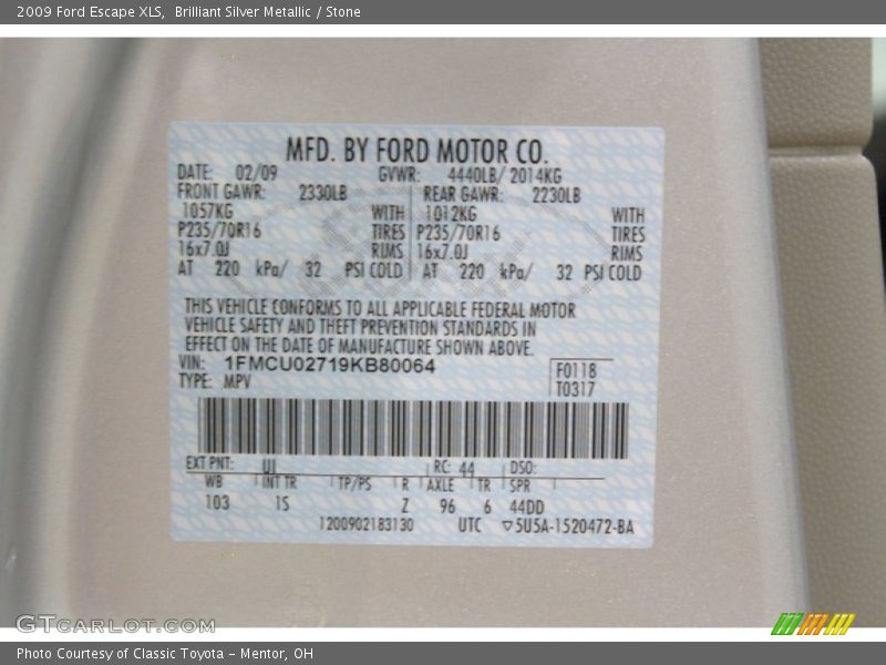 Brilliant Silver Metallic / Stone 2009 Ford Escape XLS