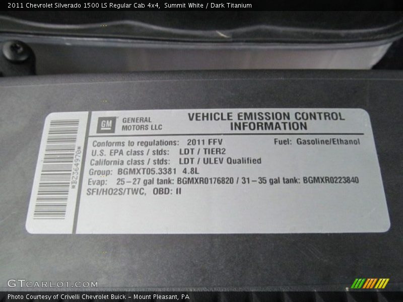 Summit White / Dark Titanium 2011 Chevrolet Silverado 1500 LS Regular Cab 4x4