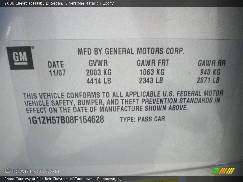 Silverstone Metallic / Ebony 2008 Chevrolet Malibu LT Sedan