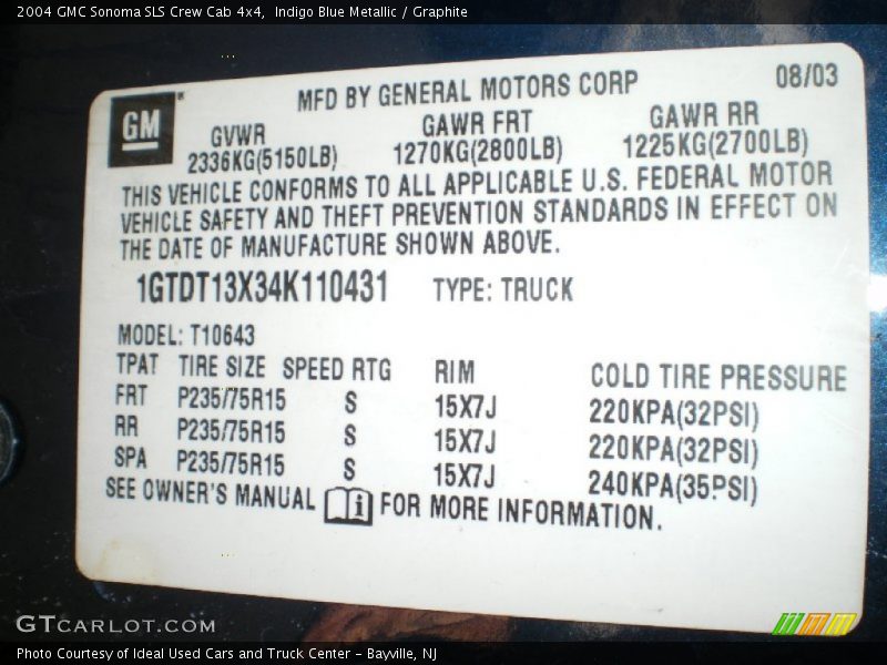 Indigo Blue Metallic / Graphite 2004 GMC Sonoma SLS Crew Cab 4x4