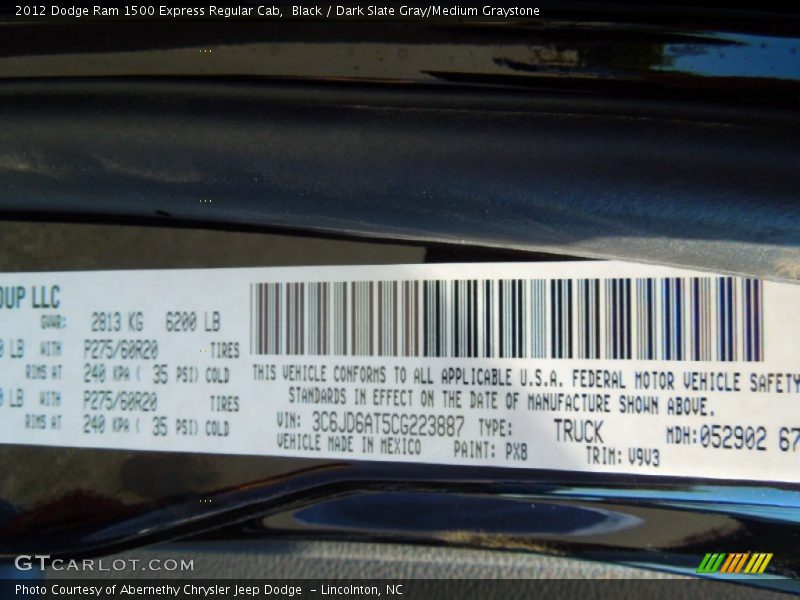 Black / Dark Slate Gray/Medium Graystone 2012 Dodge Ram 1500 Express Regular Cab