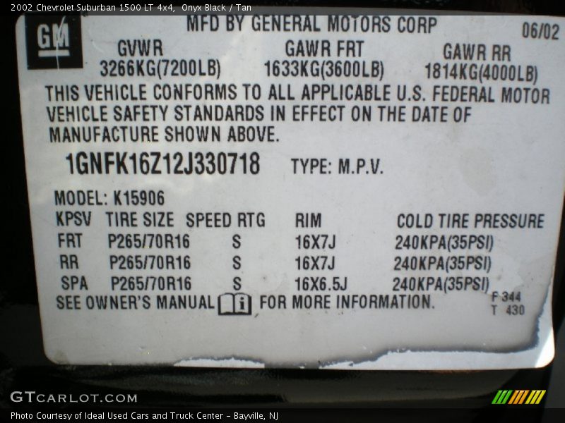 Onyx Black / Tan 2002 Chevrolet Suburban 1500 LT 4x4