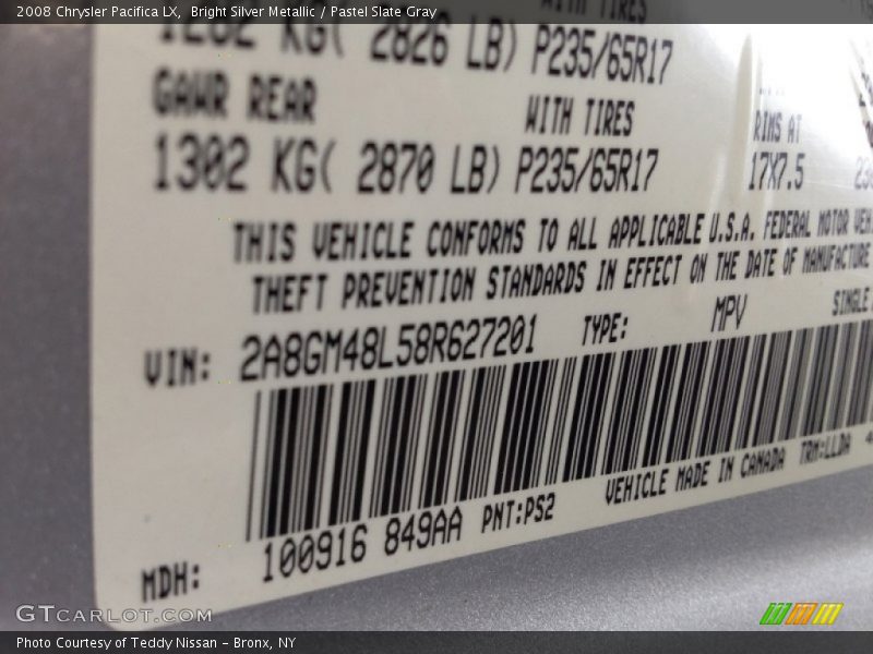 Bright Silver Metallic / Pastel Slate Gray 2008 Chrysler Pacifica LX