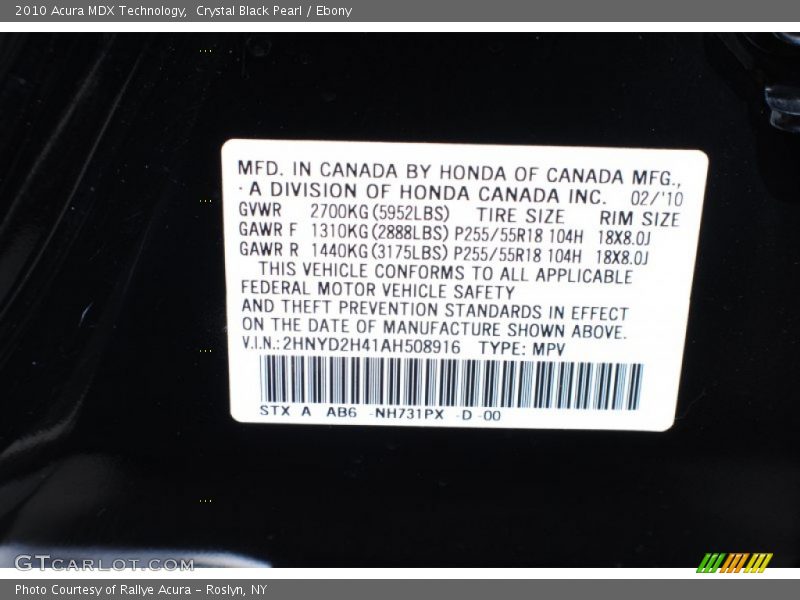 Crystal Black Pearl / Ebony 2010 Acura MDX Technology