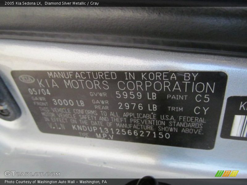 Diamond Silver Metallic / Gray 2005 Kia Sedona LX
