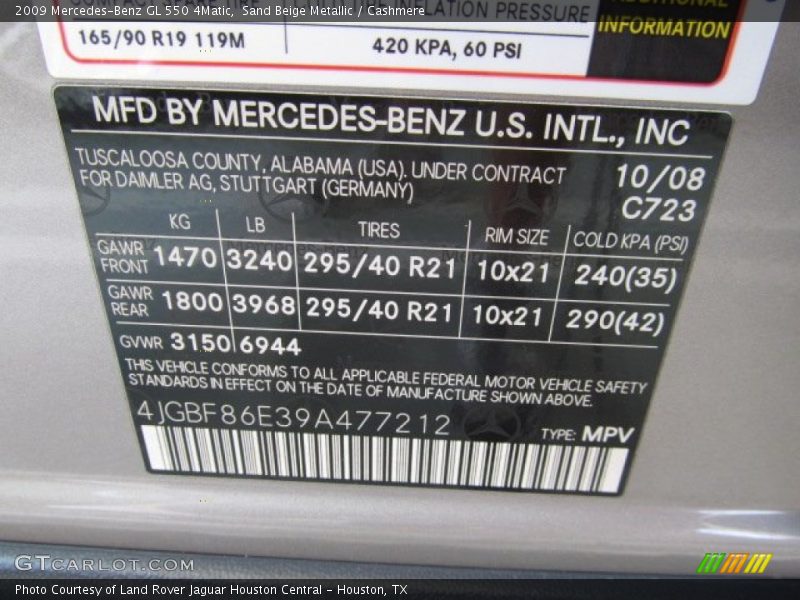Sand Beige Metallic / Cashmere 2009 Mercedes-Benz GL 550 4Matic
