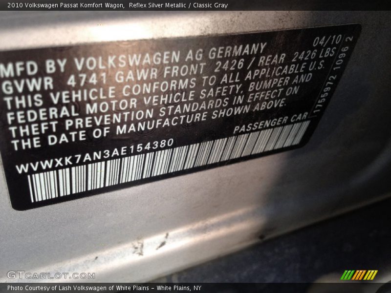 Reflex Silver Metallic / Classic Gray 2010 Volkswagen Passat Komfort Wagon