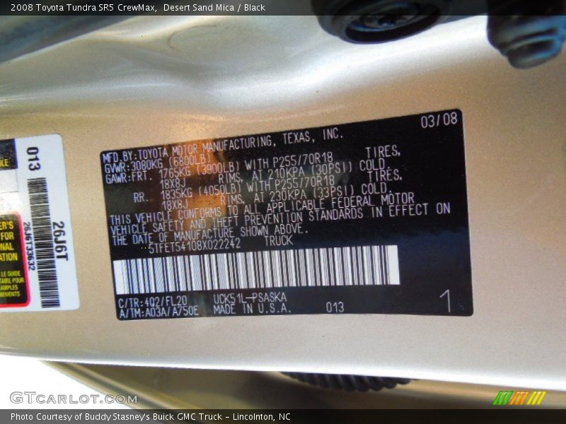 Desert Sand Mica / Black 2008 Toyota Tundra SR5 CrewMax