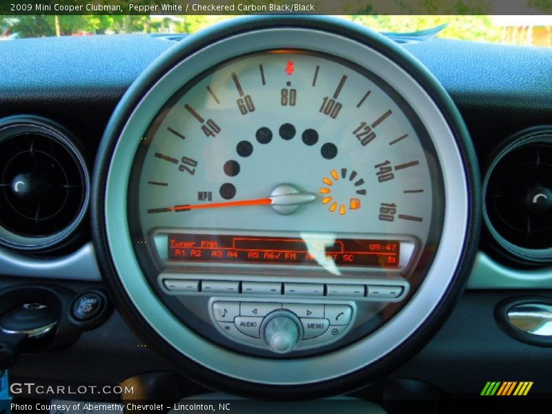 Pepper White / Checkered Carbon Black/Black 2009 Mini Cooper Clubman