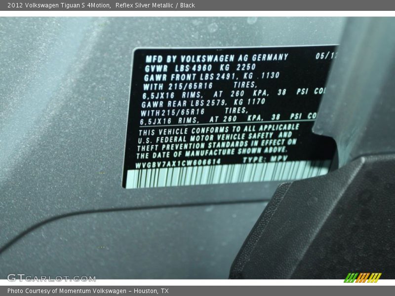 Reflex Silver Metallic / Black 2012 Volkswagen Tiguan S 4Motion