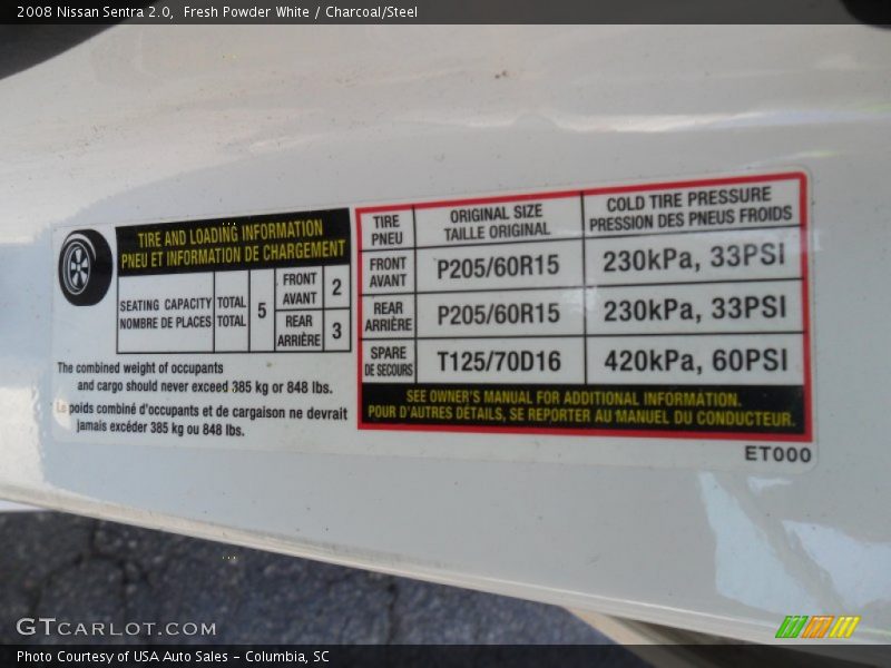 Fresh Powder White / Charcoal/Steel 2008 Nissan Sentra 2.0