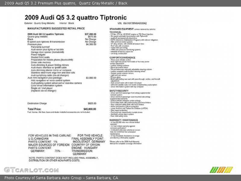 Quartz Gray Metallic / Black 2009 Audi Q5 3.2 Premium Plus quattro