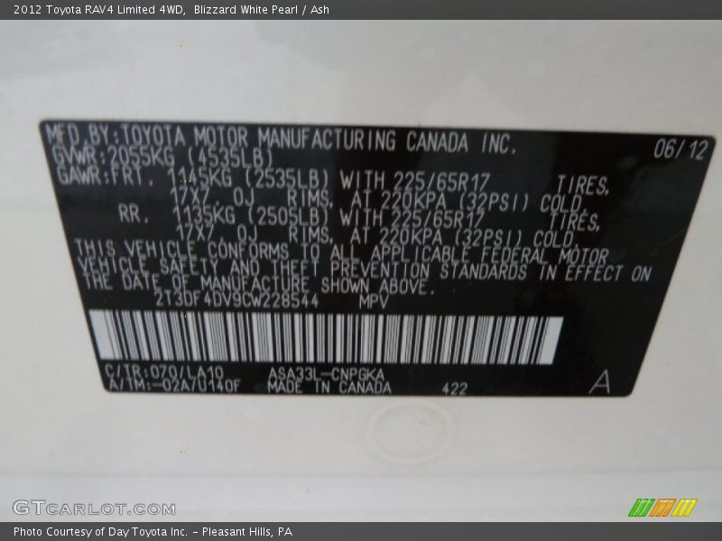 Blizzard White Pearl / Ash 2012 Toyota RAV4 Limited 4WD