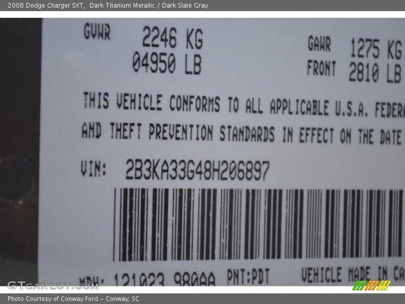 Dark Titanium Metallic / Dark Slate Gray 2008 Dodge Charger SXT