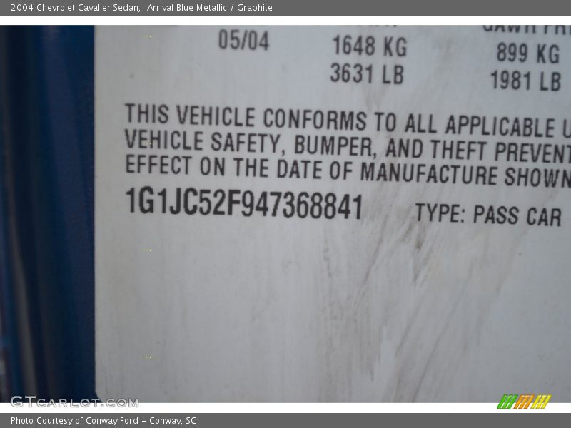 Arrival Blue Metallic / Graphite 2004 Chevrolet Cavalier Sedan