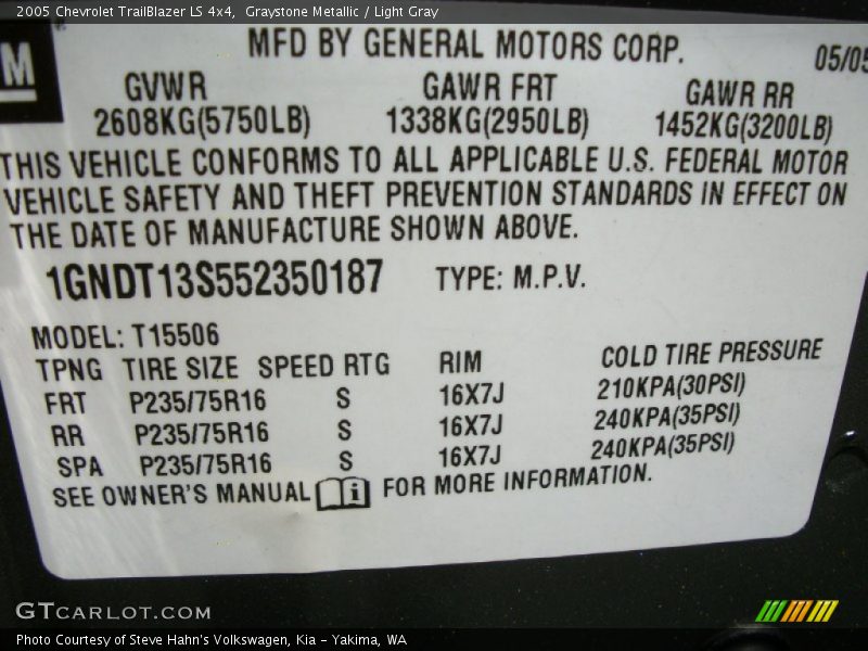 Graystone Metallic / Light Gray 2005 Chevrolet TrailBlazer LS 4x4