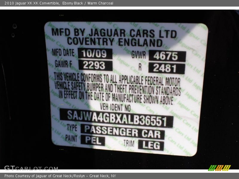 Ebony Black / Warm Charcoal 2010 Jaguar XK XK Convertible