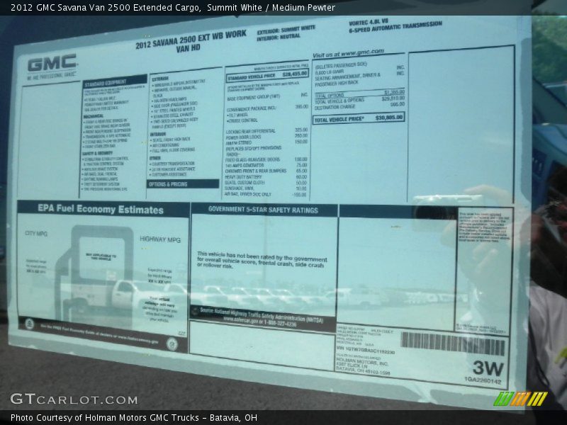 Summit White / Medium Pewter 2012 GMC Savana Van 2500 Extended Cargo