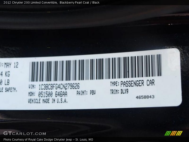 Blackberry Pearl Coat / Black 2012 Chrysler 200 Limited Convertible