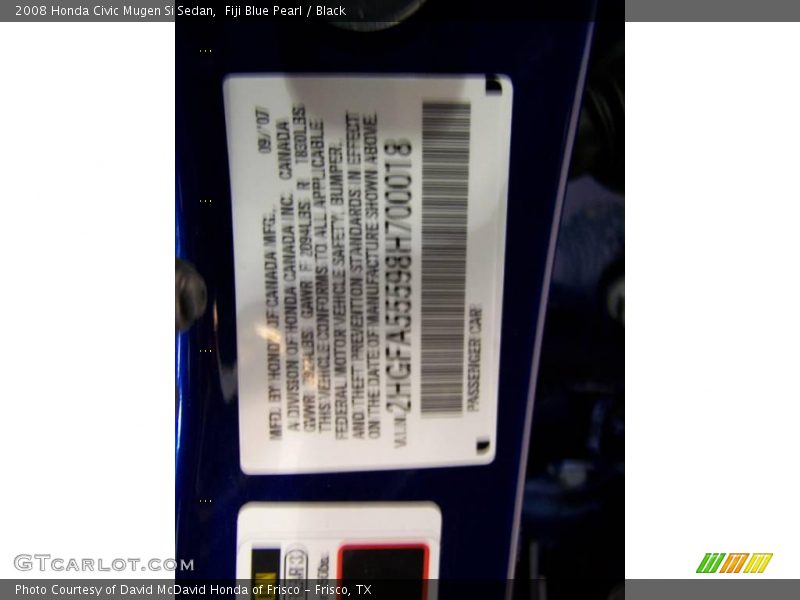 Fiji Blue Pearl / Black 2008 Honda Civic Mugen Si Sedan