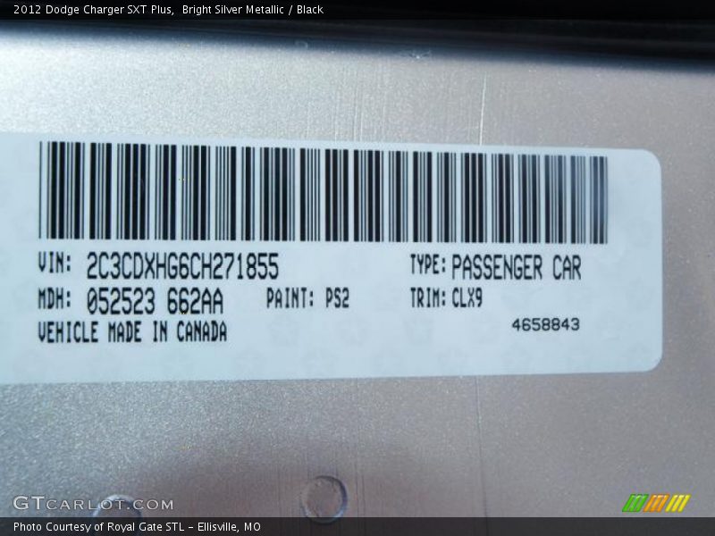 Bright Silver Metallic / Black 2012 Dodge Charger SXT Plus