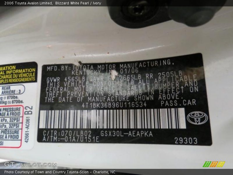 Blizzard White Pearl / Ivory 2006 Toyota Avalon Limited
