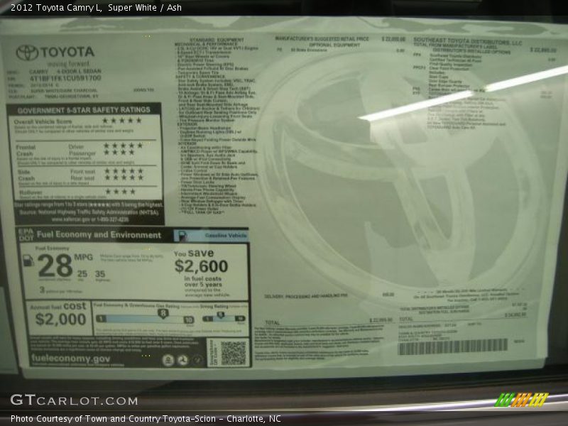 Super White / Ash 2012 Toyota Camry L