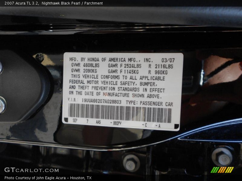 Nighthawk Black Pearl / Parchment 2007 Acura TL 3.2