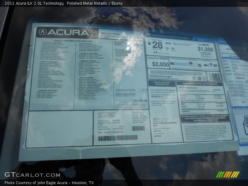  2013 ILX 2.0L Technology Window Sticker