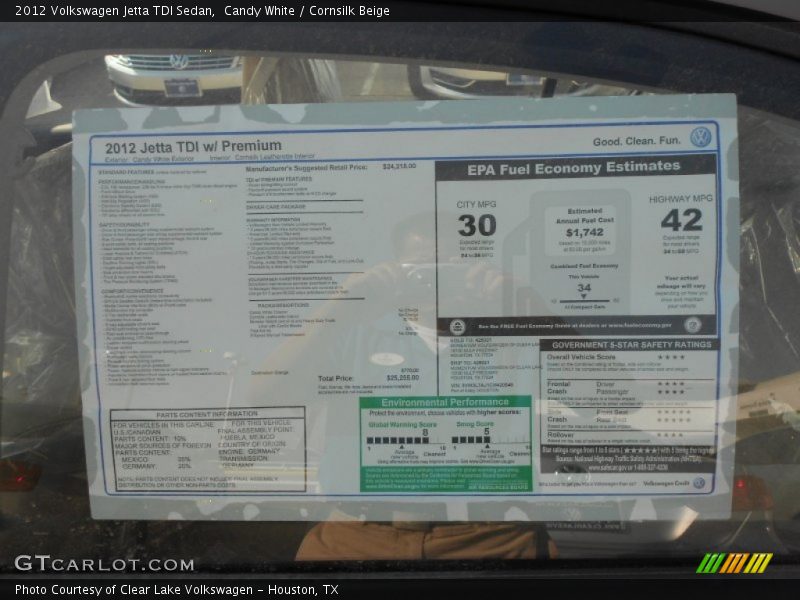 Candy White / Cornsilk Beige 2012 Volkswagen Jetta TDI Sedan