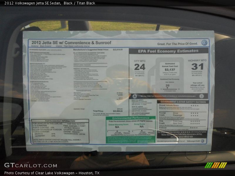 Black / Titan Black 2012 Volkswagen Jetta SE Sedan