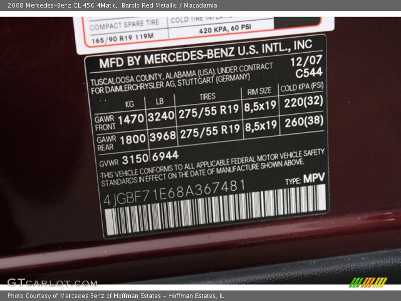 Barolo Red Metallic / Macadamia 2008 Mercedes-Benz GL 450 4Matic