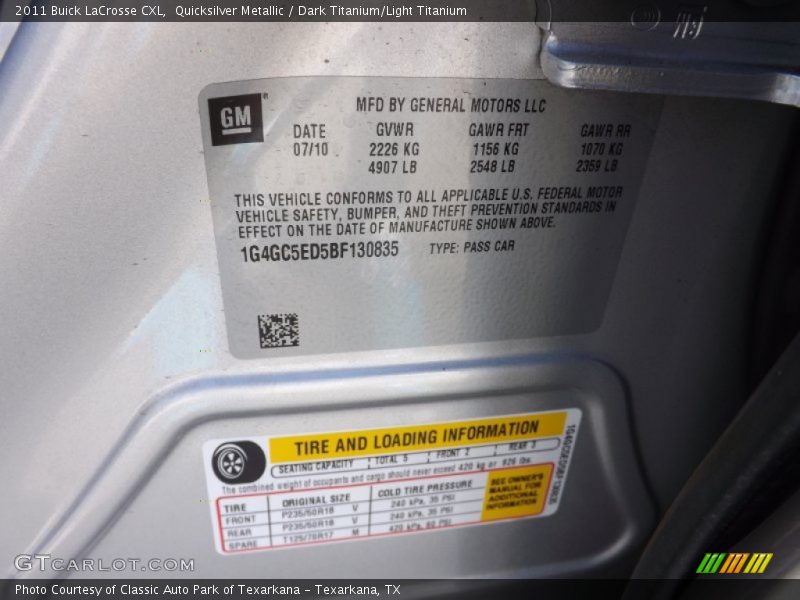 Quicksilver Metallic / Dark Titanium/Light Titanium 2011 Buick LaCrosse CXL