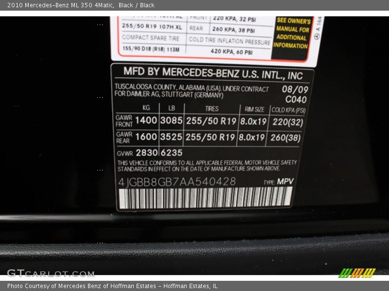 Black / Black 2010 Mercedes-Benz ML 350 4Matic
