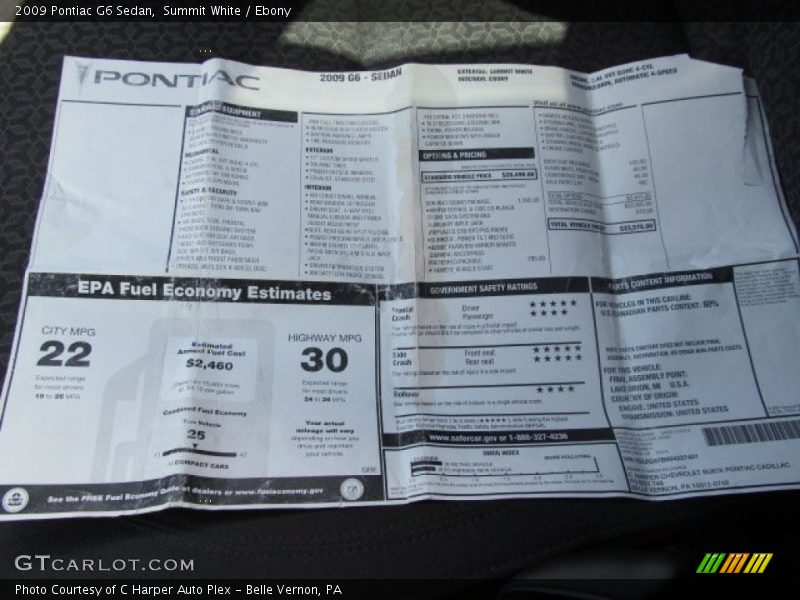  2009 G6 Sedan Window Sticker