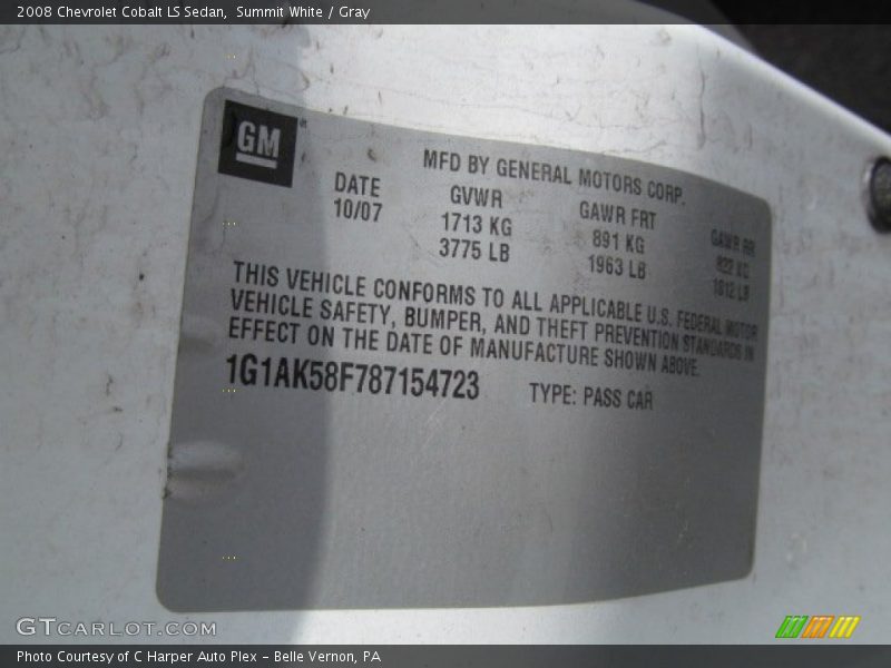 Summit White / Gray 2008 Chevrolet Cobalt LS Sedan