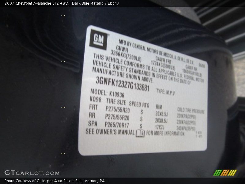 Dark Blue Metallic / Ebony 2007 Chevrolet Avalanche LTZ 4WD