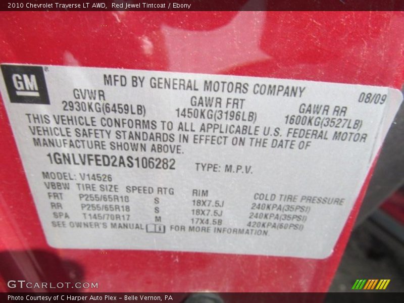 Red Jewel Tintcoat / Ebony 2010 Chevrolet Traverse LT AWD