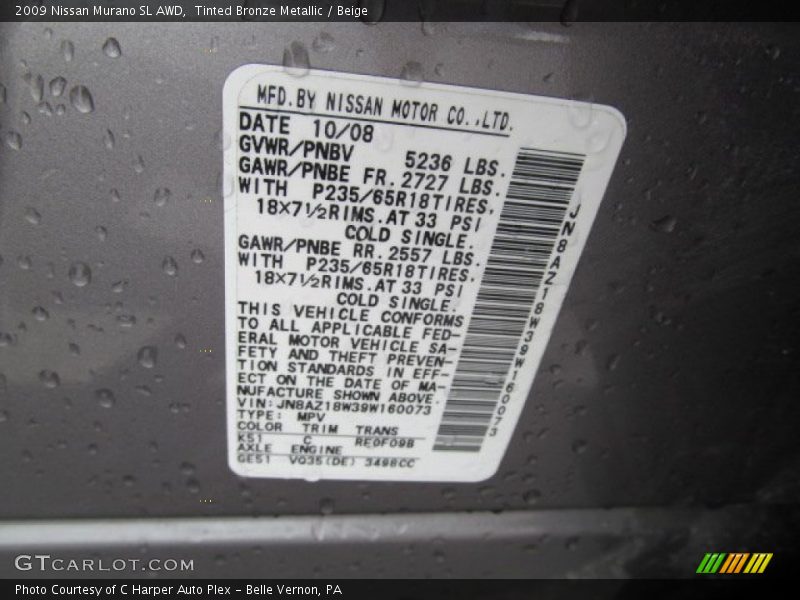 Tinted Bronze Metallic / Beige 2009 Nissan Murano SL AWD