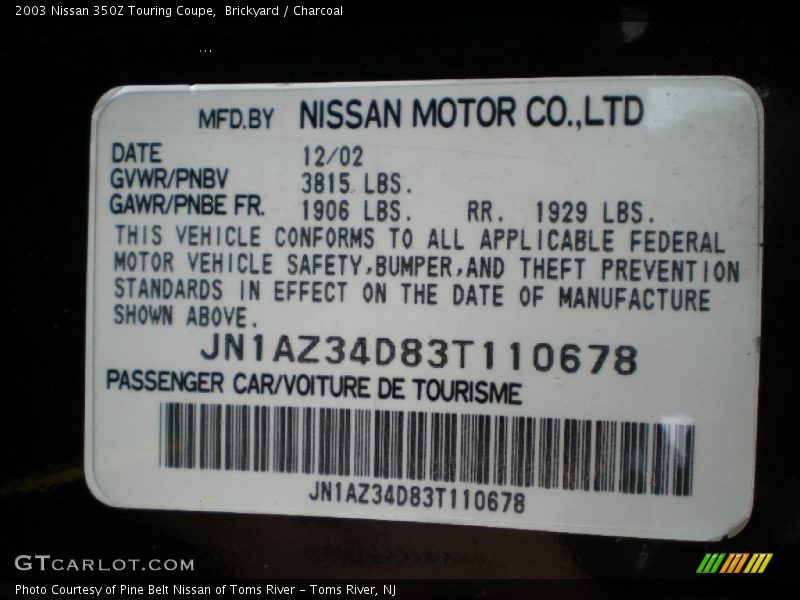 Brickyard / Charcoal 2003 Nissan 350Z Touring Coupe