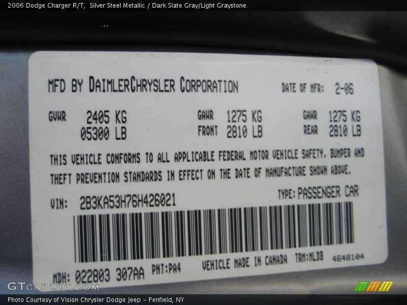 Silver Steel Metallic / Dark Slate Gray/Light Graystone 2006 Dodge Charger R/T