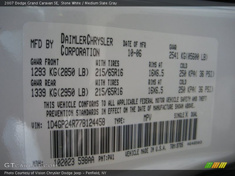 Stone White / Medium Slate Gray 2007 Dodge Grand Caravan SE