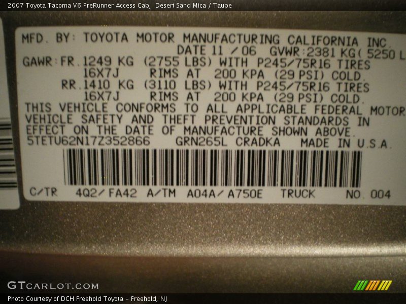 Desert Sand Mica / Taupe 2007 Toyota Tacoma V6 PreRunner Access Cab