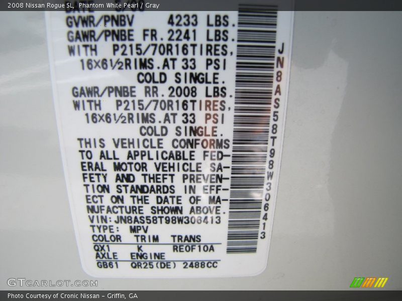 Phantom White Pearl / Gray 2008 Nissan Rogue SL