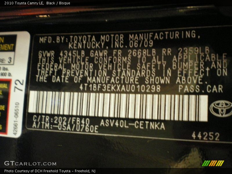Black / Bisque 2010 Toyota Camry LE