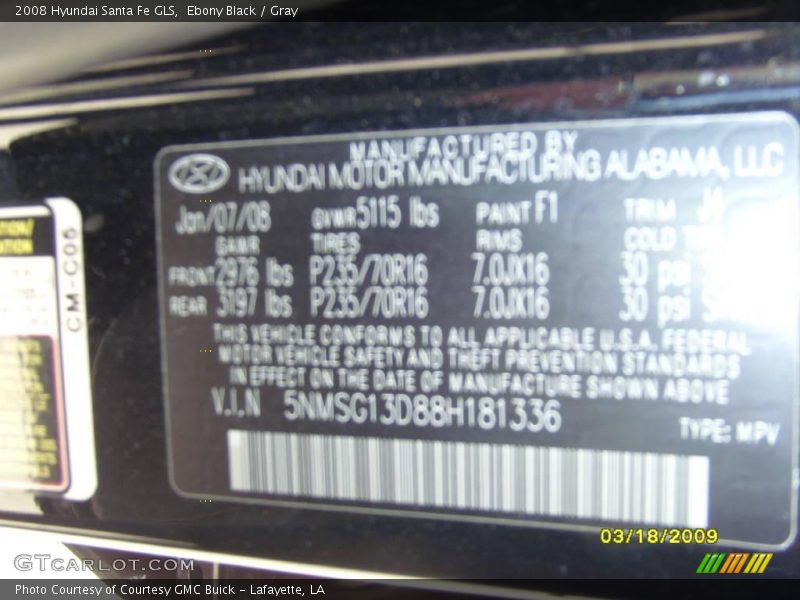 Ebony Black / Gray 2008 Hyundai Santa Fe GLS