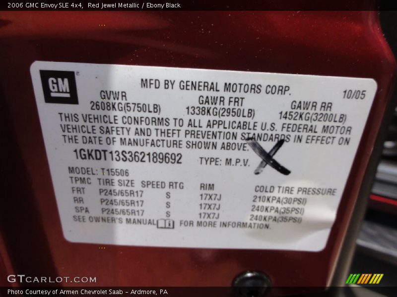 Red Jewel Metallic / Ebony Black 2006 GMC Envoy SLE 4x4