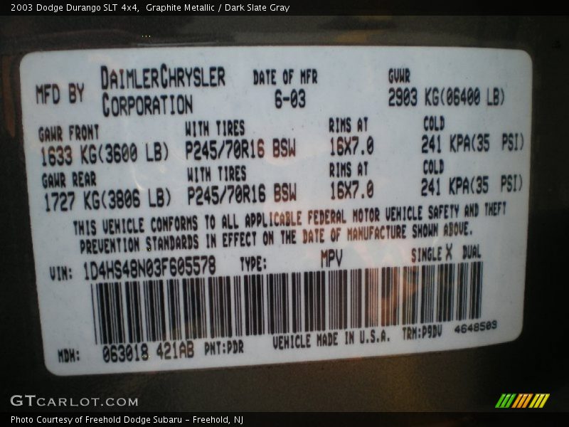 Graphite Metallic / Dark Slate Gray 2003 Dodge Durango SLT 4x4