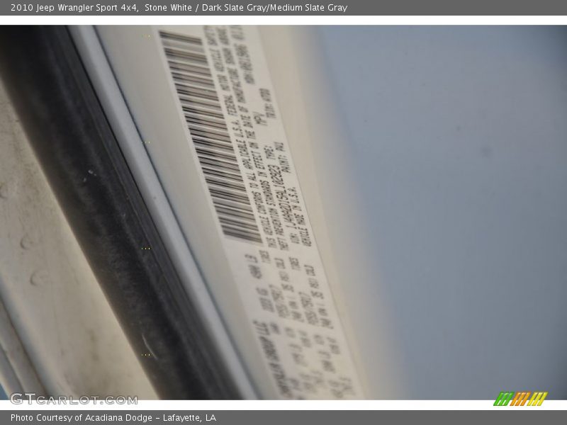 Stone White / Dark Slate Gray/Medium Slate Gray 2010 Jeep Wrangler Sport 4x4