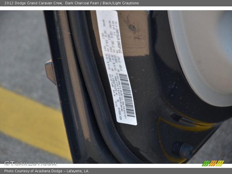 Dark Charcoal Pearl / Black/Light Graystone 2012 Dodge Grand Caravan Crew